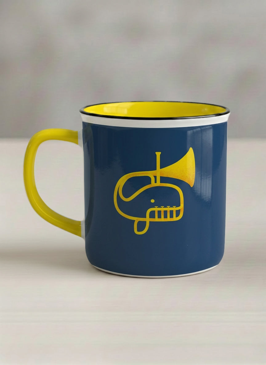 Enamel Mug | Whale Song left view mug with a simple, bold yellow whale illustration by Tang Yau Hoong - Gallery By Inhesion