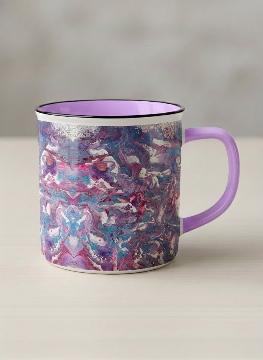 Enamel Mug | Blush Bloom mug with a vibrant, marbled pattern in pink and blue hues by Renee Pupetz - Gallery By Inhesion