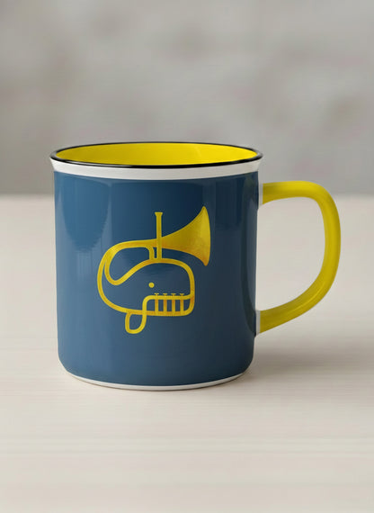 Enamel Mug | Whale Song mug with a simple, bold yellow whale illustration by Tang Yau Hoong - Gallery By Inhesion