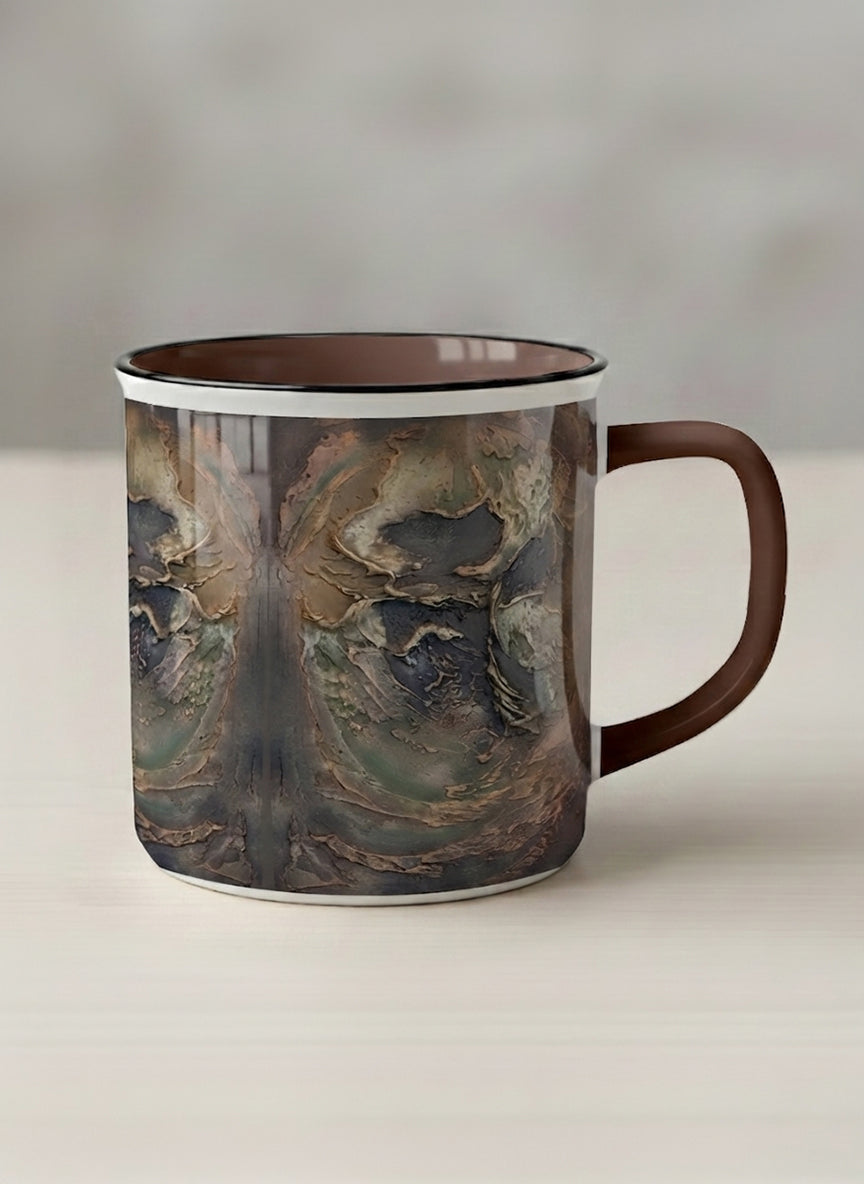 Enamel Mug | Memories of The Soul mug featuring abstract earth tones and natural patterns by Mersedes Mein - Gallery By Inhesion