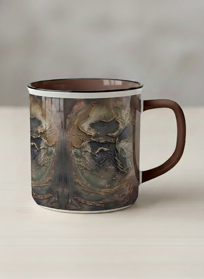 Enamel Mug | Memories of The Soul mug featuring abstract earth tones and natural patterns by Mersedes Mein - Gallery By Inhesion