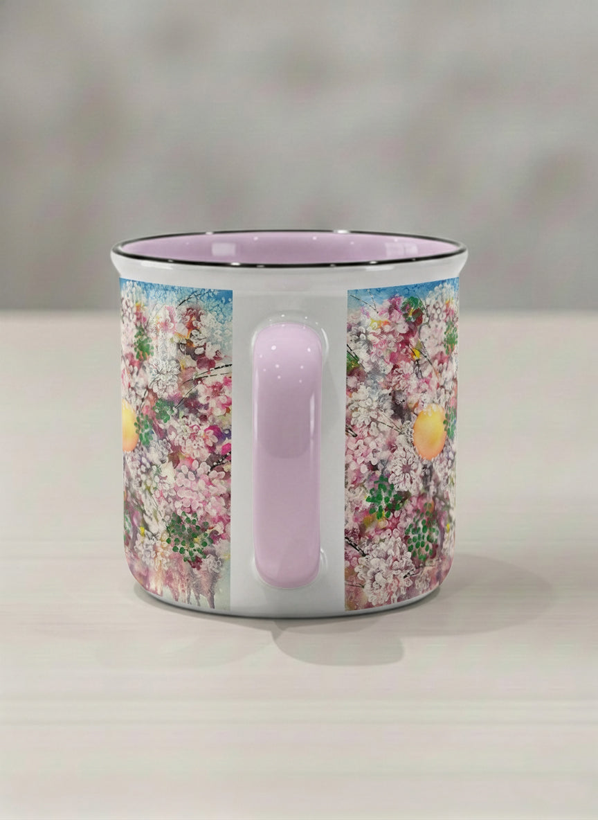 Enamel Mug | Morning Blossoms side view mug with floral design by Renee Pupetz - Gallery By Inhesion