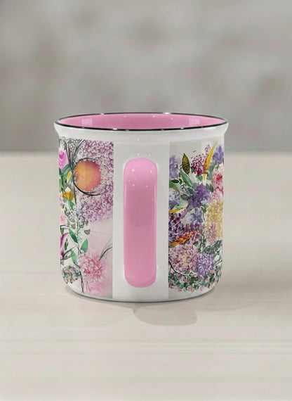Enamel Mug | Sweetest Symphony side view mug showing beautiful floral designs by Renee Pupetz - Gallery By Inhesion