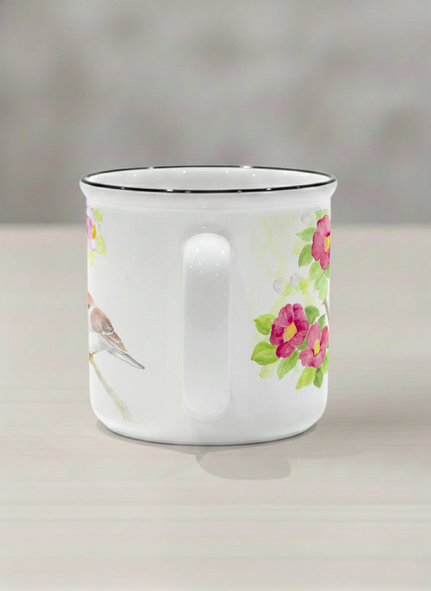 Enamel mug | Joy Upon the Blossoming Branch ceramic side view mug front view