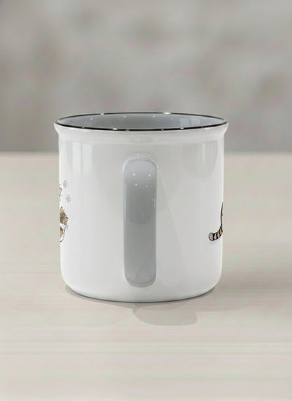 enamel mug | By Your Side side view mug with two cats and paw prints, by Hyun Jung Cho- Gallery By Inhesion