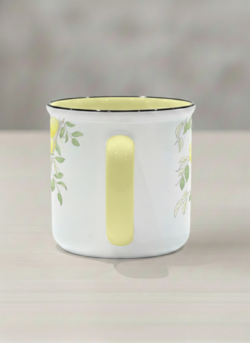 Enamel Mug | Refreshing Pears left view mug with watercolor yellow pears by Alice Wong - Gallery By Inhesion
