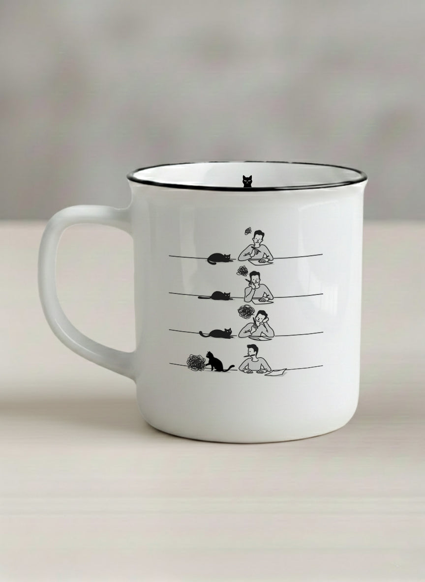 Enamel Mug | A Purrfect idea left view mug with cat comic by Tang Yau Hoong - Gallery By Inhesion
