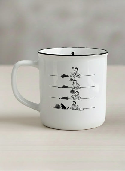 Enamel Mug | A Purrfect idea left view mug with cat comic by Tang Yau Hoong - Gallery By Inhesion