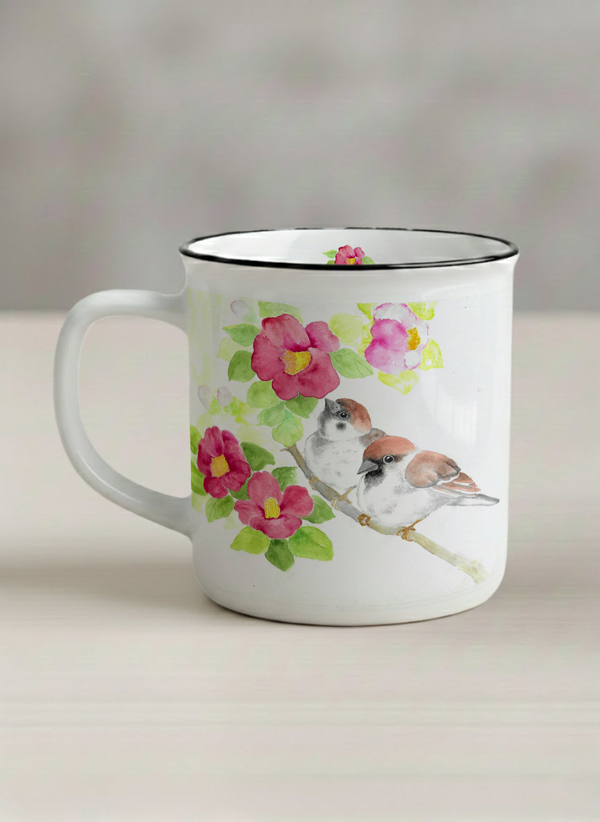 Enamel mug | Joy Upon the Blossoming Branch ceramic left view mug front view