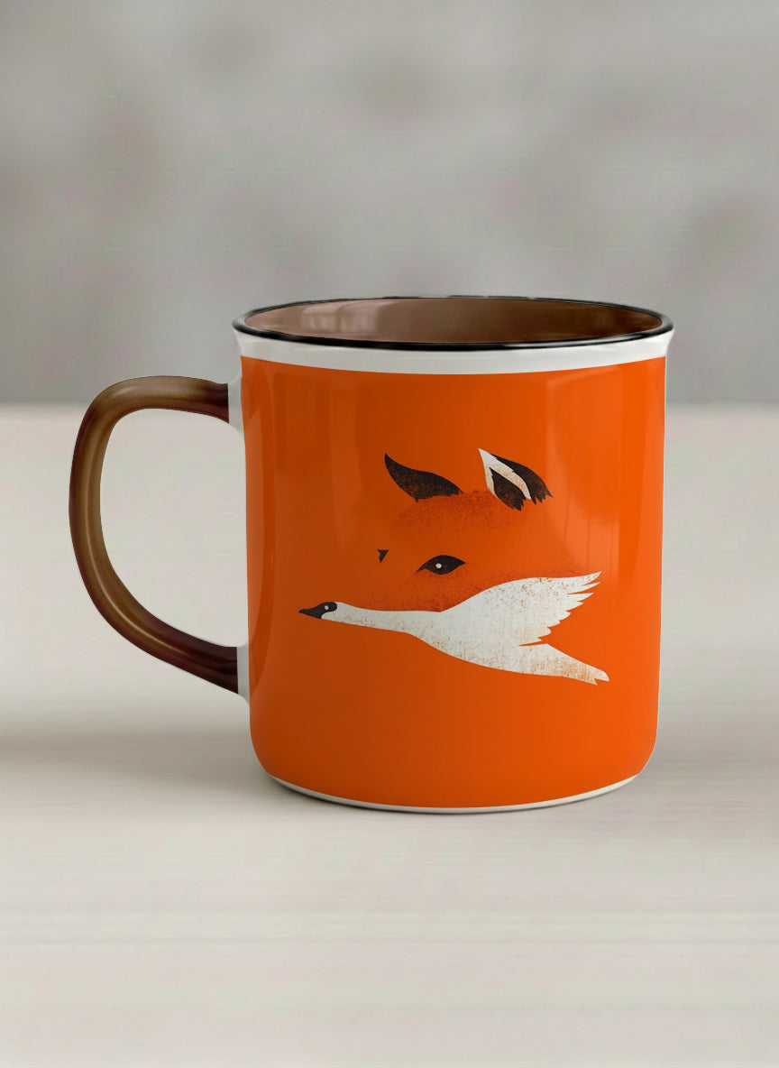 Enamel Mug | Flying Fox left view mug with whimsical flying fox-swan illustration by Tang Yau Hoong - Gallery By Inhesion