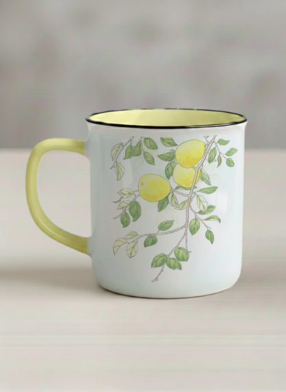 Enamel Mug | Refreshing Pears left view mug with watercolor yellow pears by Alice Wong - Gallery By Inhesion