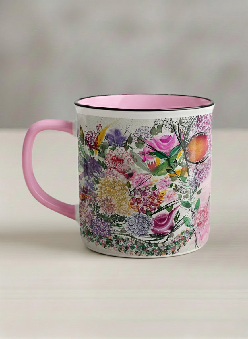 Enamel Mug | Sweetest Symphony left view mug showing beautiful floral designs by Renee Pupetz - Gallery By Inhesion