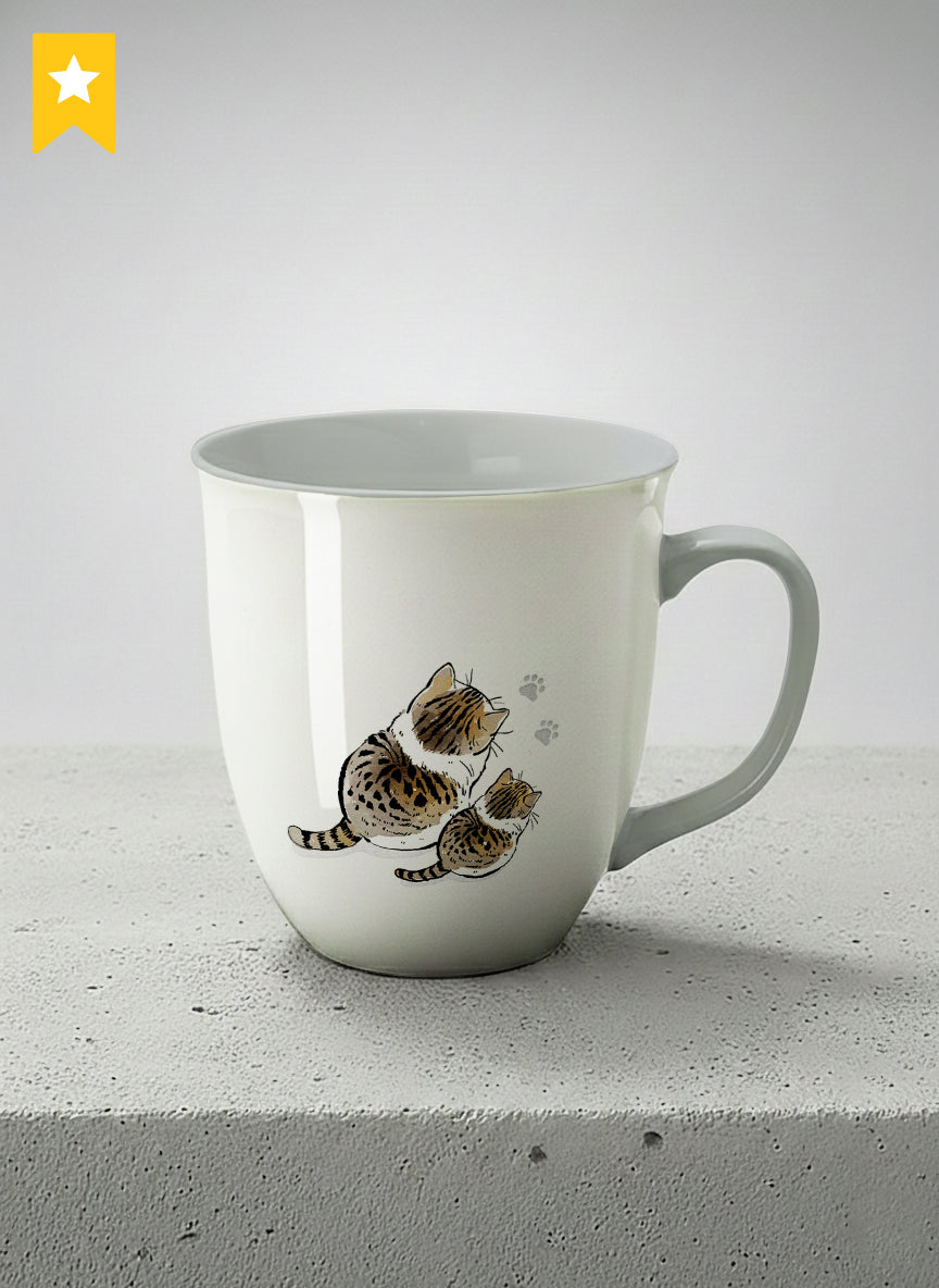 ronny mug | By Your Side mug with two cats and paw prints, by Hyun Jung Cho- Gallery By Inhesion