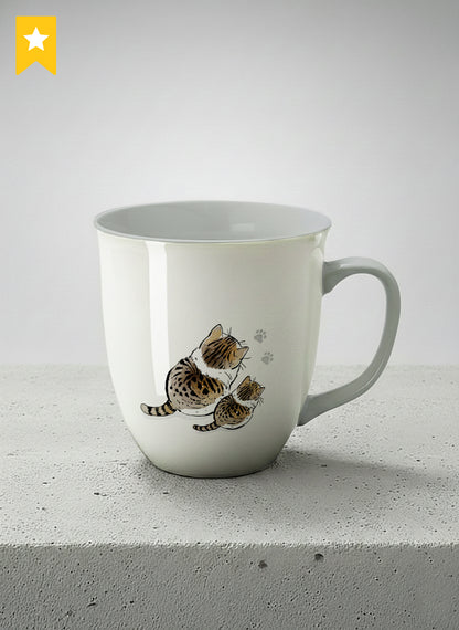 ronny mug | By Your Side mug with two cats and paw prints, by Hyun Jung Cho- Gallery By Inhesion