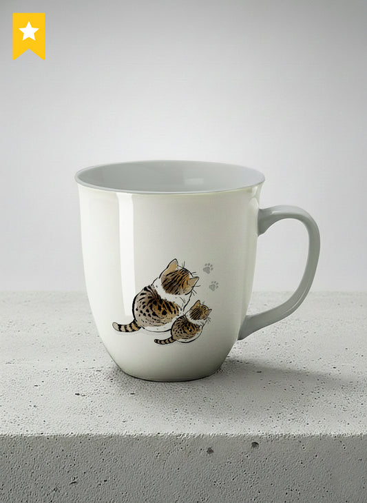 ronny mug | By Your Side mug with two cats and paw prints, by Hyun Jung Cho- Gallery By Inhesion
