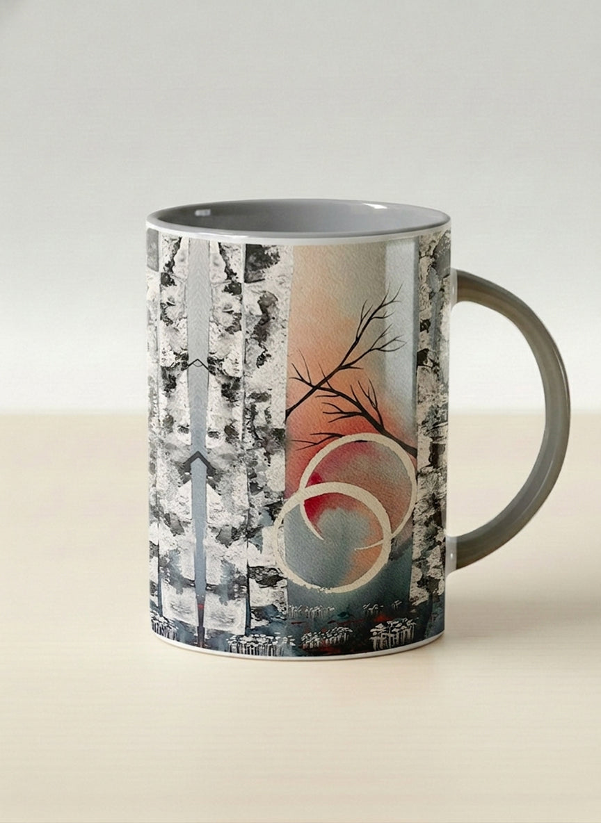 Hero Mug | Rings of Light mug with sun and tree, and soft pastel colors design by Renee Pupetz - Gallery By Inhesion
