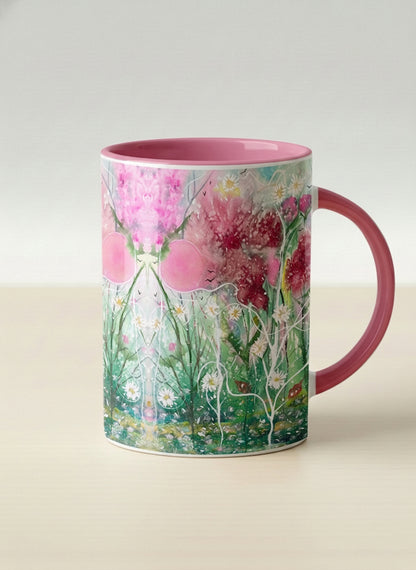 hero Mug | Nature’s waking up mug shows a floral design with colorful blossoms and lush greenery by Renee Pupetz - Gallery By Inhesion
