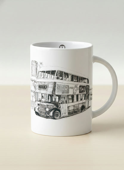 Hero Mug | Lines of the Past mug showing a pen drawing bus in Hong Kong by Samuel Kwok - Gallery By Inhesion