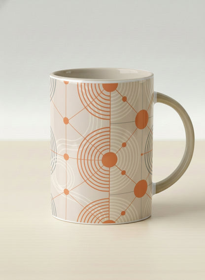 Hero Mug | Entangled Terracotta Web mug, orange geometric circle pattern, cream finish, by Alan CL Lee - Gallery By Inhesion