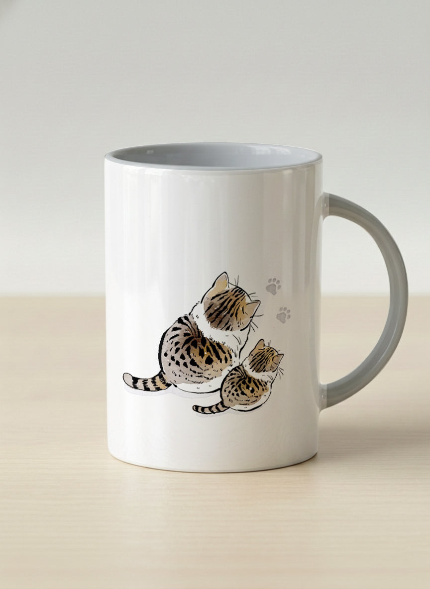 hero mug | By Your Side mug with two cats and paw prints, by Hyun Jung Cho- Gallery By Inhesion