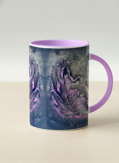Hero Mug | Modern purple tea mug with elegant abstract floral-inspired marbling, pastel handle, and contemporary design for home or office use.
