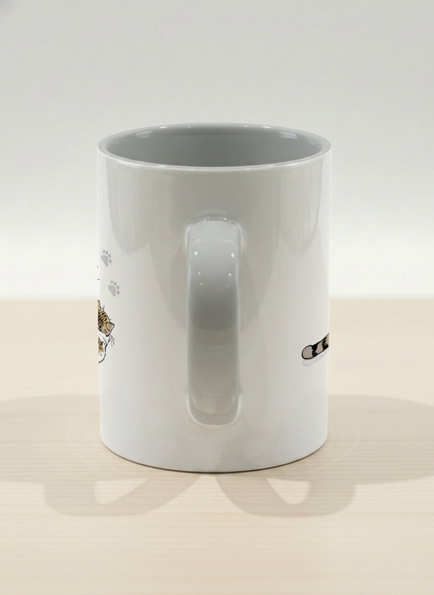 hero mug | By Your Side side view mug with two cats and paw prints, by Hyun Jung Cho- Gallery By Inhesion