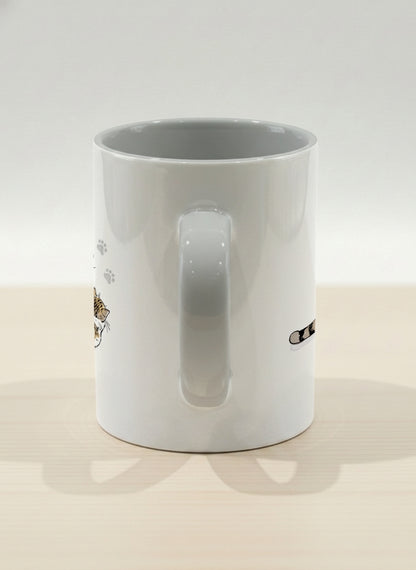 hero mug | By Your Side side view mug with two cats and paw prints, by Hyun Jung Cho- Gallery By Inhesion