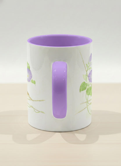 Hero Mug | Morning Glory side view mug with watercolor bird and purple flowers artwork by Alice Wong - Gallery By Inhesion
