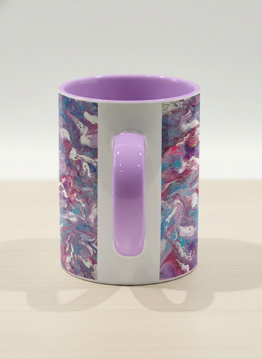 hero Mug | Blush Bloom side view mug with a vibrant, marbled pattern in pink and blue hues by Renee Pupetz - Gallery By Inhesion