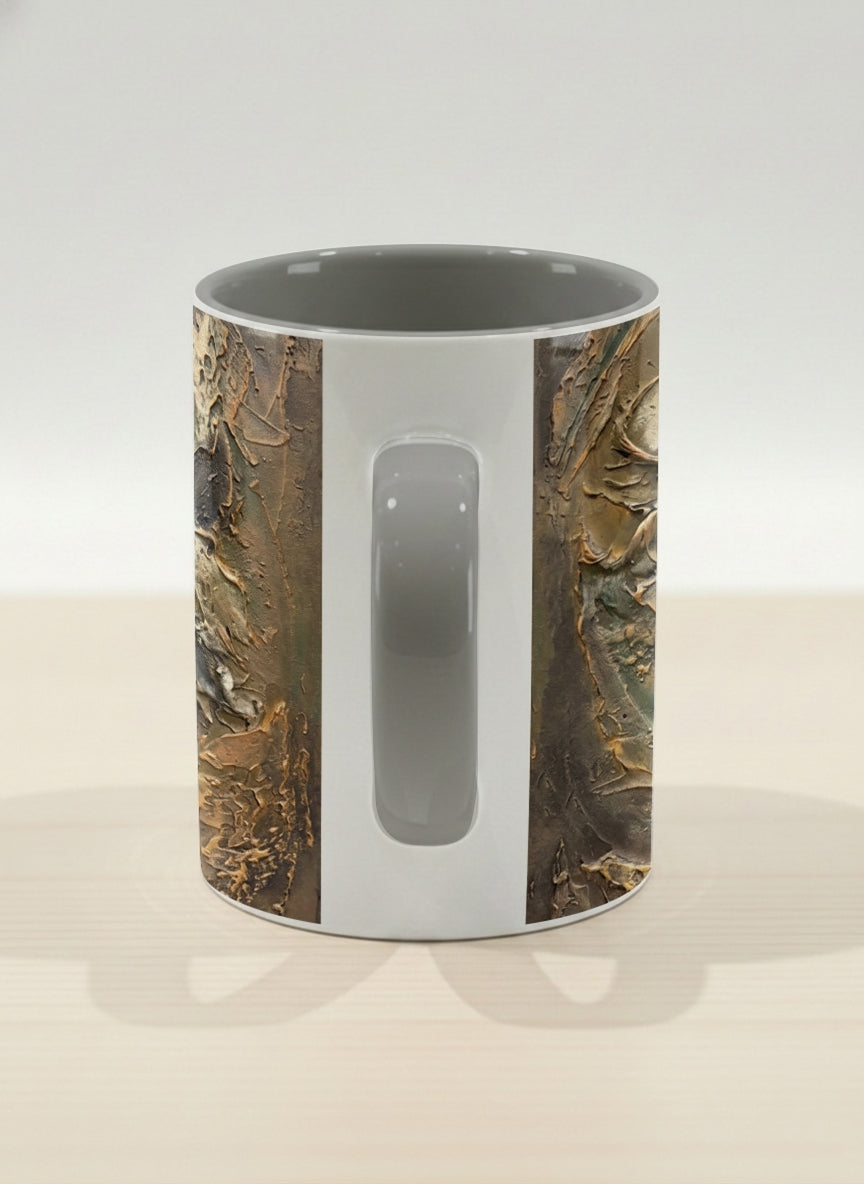 hero Mug | Memories of The Soul side view mug featuring abstract earth tones and natural patterns by Mersedes Mein - Gallery By Inhesion