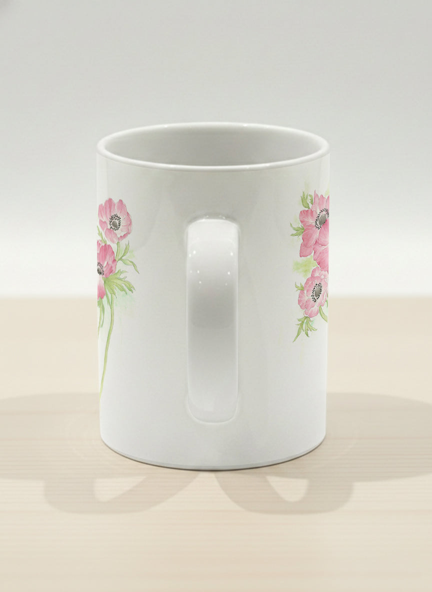Hero Mug | Dancing in Spring side view mug showing delicate pink flowers by Alice Wong - Gallery By Inhesion
