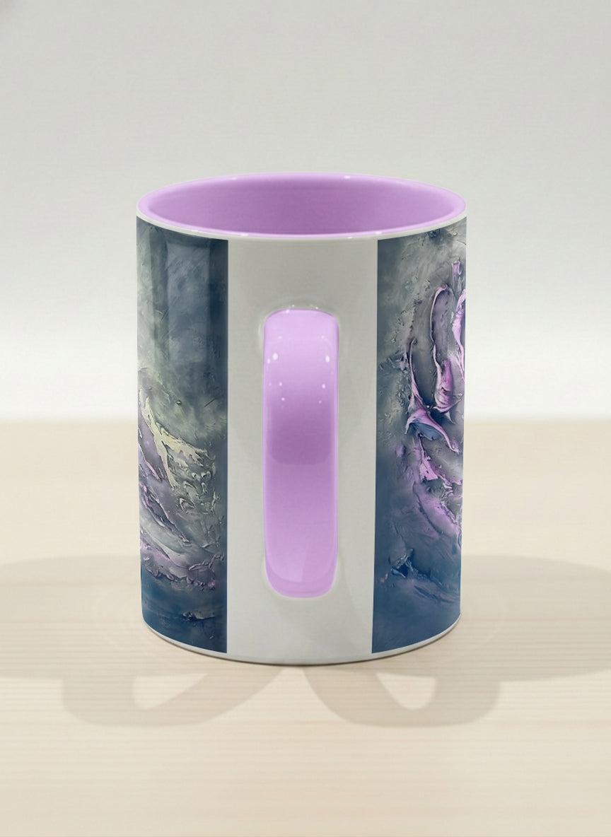 Hero Mug | Modern purple tea side view  mug with elegant abstract floral-inspired marbling, pastel handle, and contemporary design for home or office use.