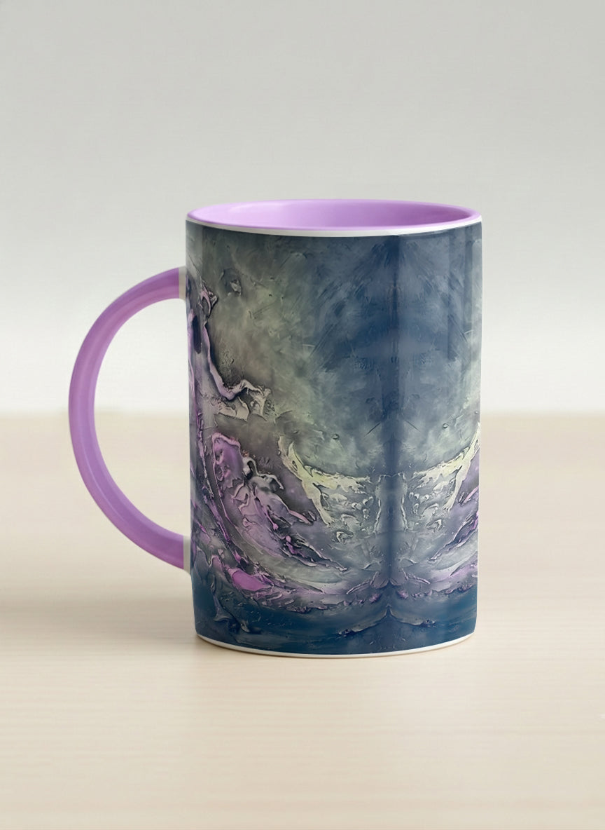 Hero Mug | Modern purple tea left view  mug with elegant abstract floral-inspired marbling, pastel handle, and contemporary design for home or office use.