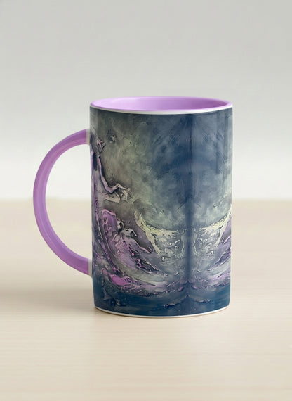 Hero Mug | Modern purple tea left view  mug with elegant abstract floral-inspired marbling, pastel handle, and contemporary design for home or office use.