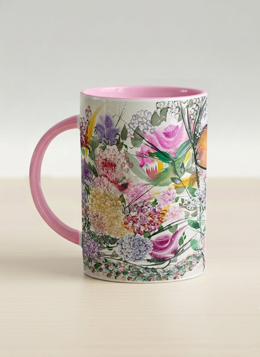 Hero Mug | Sweetest Symphony left view mug showing beautiful floral designs by Renee Pupetz - Gallery By Inhesion