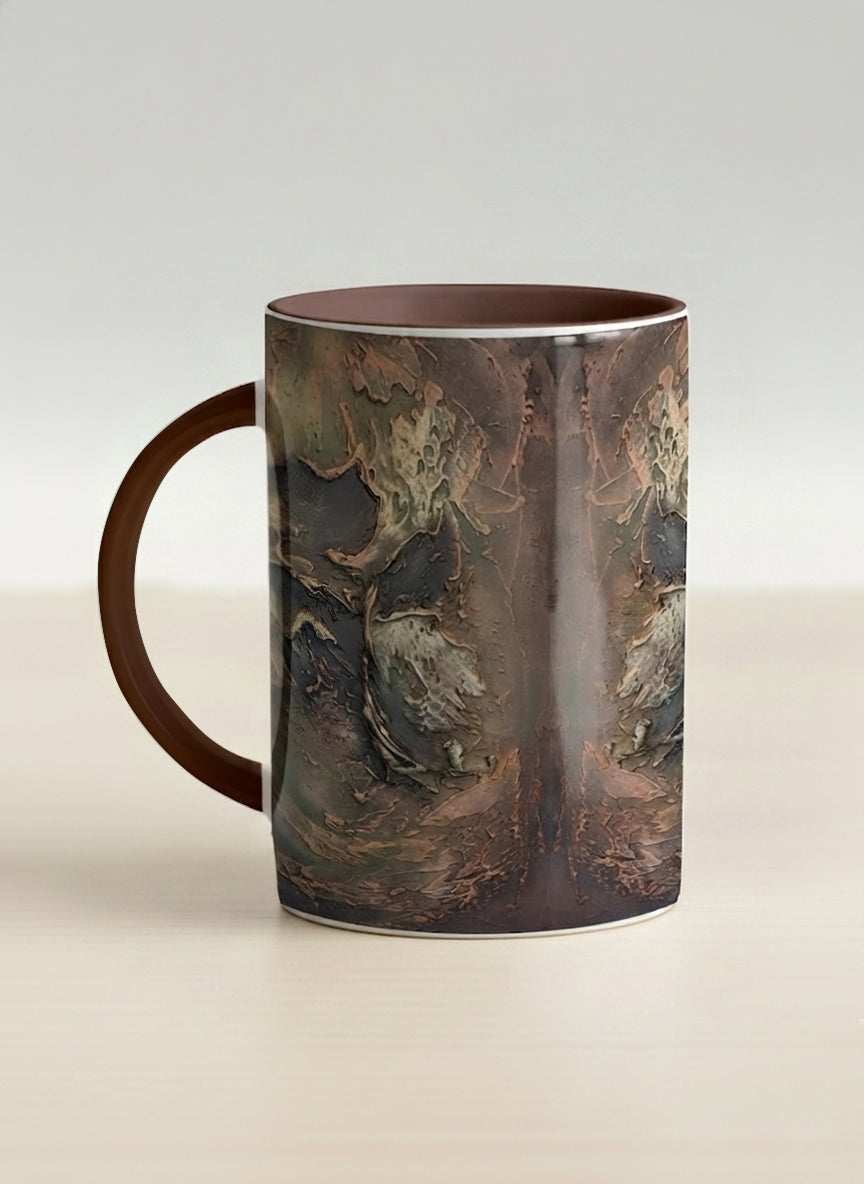Hero Mug | Memories of The Soul left view mug featuring abstract earth tones and natural patterns by Mersedes Mein - Gallery By Inhesion