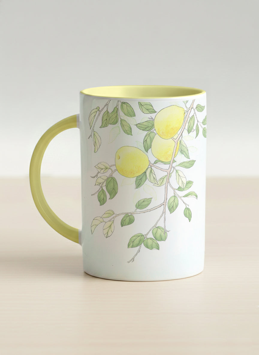 Hero Mug | Refreshing Pears left view mug with watercolor yellow pears by Alice Wong - Gallery By Inhesion