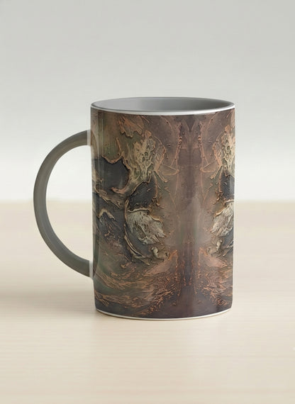 hero Mug | Memories of The Soul left view mug featuring abstract earth tones and natural patterns by Mersedes Mein - Gallery By Inhesion
