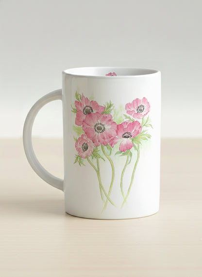 Hero Mug | Dancing in Spring left view mug showing delicate pink flowers by Alice Wong - Gallery By Inhesion