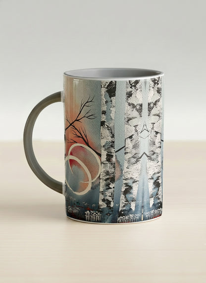 Hero Mug | Rings of Light left view mug with sun and tree, and soft pastel colors design by Renee Pupetz - Gallery By Inhesion