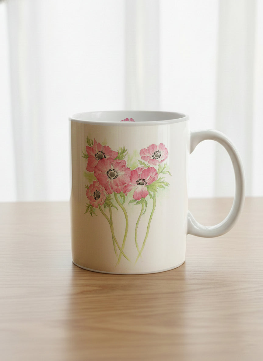 Classic Mug | Dancing in Spring mug showing delicate pink flowers by Alice Wong - Gallery By Inhesion