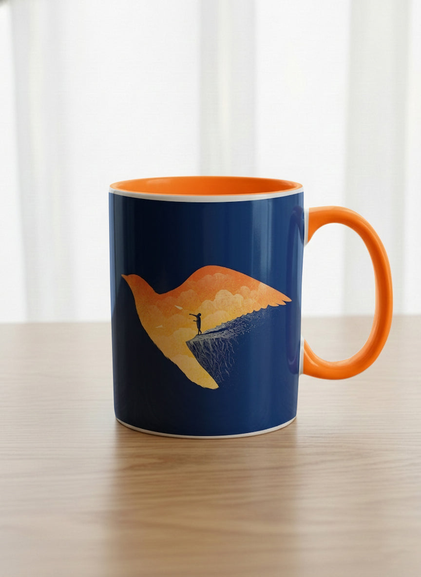 Classic Mug | Dream Big mug with surreal flying bird illustration in sunset colors by Tang Yau Hoong - Gallery By Inhesion