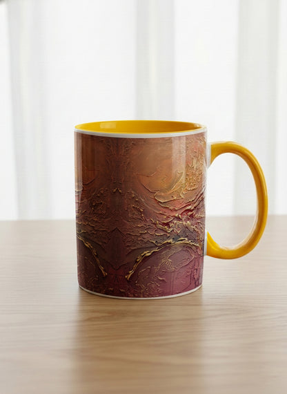 Classic Mug | Fiery Arabesque mug showing abstract marbled pattern in earthy brown, red, and gold tones by Mersedes Mein - Gallery By Inhesion