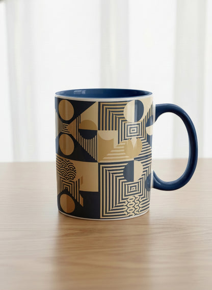 Classic Mug | Fractured Horizon Drift mug, navy and gold geometric pattern, dark interior and handle, by Alan CL Lee - Gallery By Inhesion