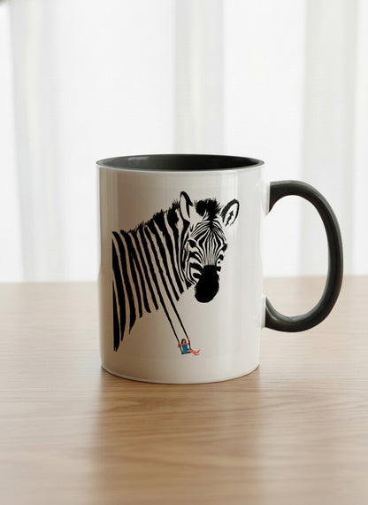 Classic Mug | Swinging between reality and illusion mug with a zebra illustration and a person swinging under it by Tang Yau Hoong - Gallery By Inhesion