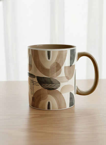 Classic Mug | Organic Shades mug, earthy beige and charcoal abstract shapes, cream interior, olive handle, by Alan CL Lee - Gallery By Inhesion
