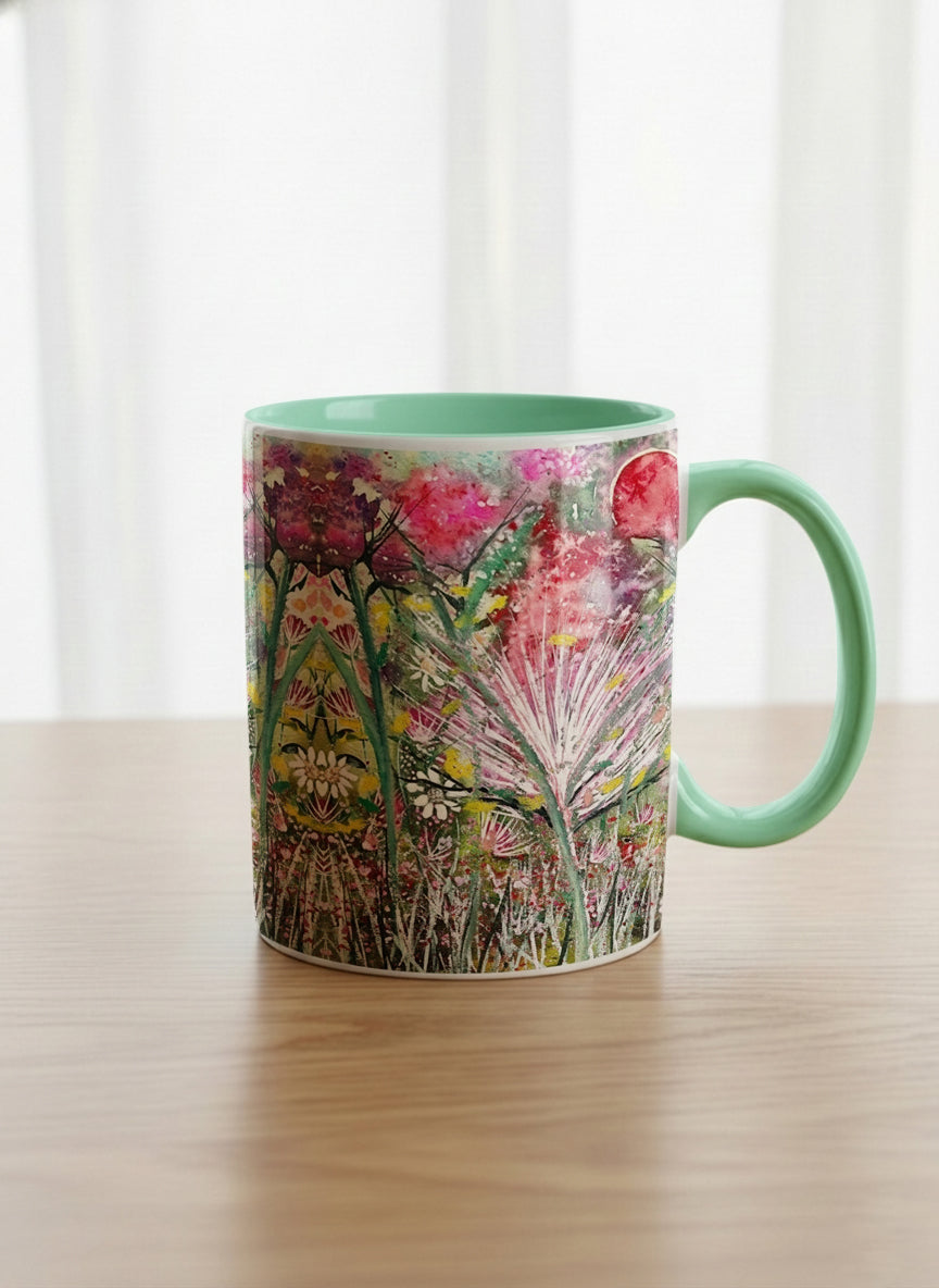 Classic Mug | Garden Mantra mug with a vibrant floral design and colorful abstract pattern by Renee Pupetz - Gallery By Inhesion