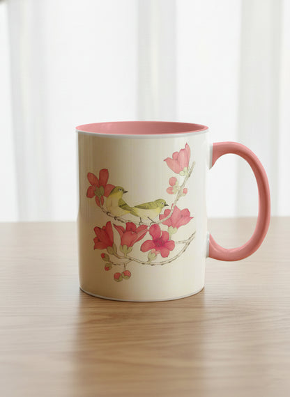 Classic Mug | Forever Love mug with watercolor birds on branch with pink flowers by Alice Wong - Gallery By Inhesion