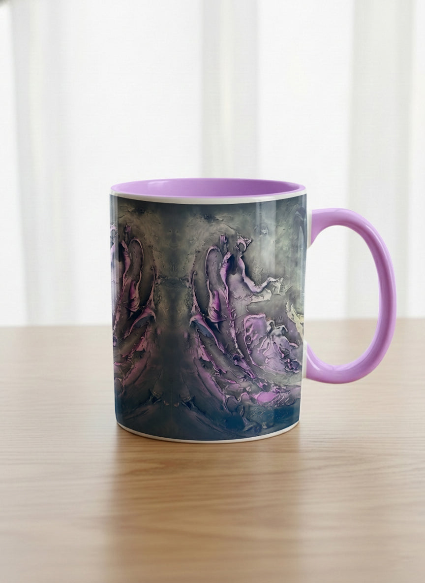 Classic Mug | Modern purple tea mug with elegant abstract floral-inspired marbling, pastel handle, and contemporary design for home or office use.