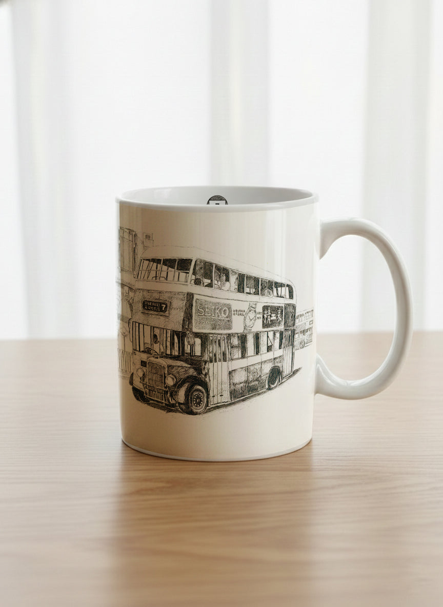 Classic Mug | Lines of the Past mug showing a pen drawing bus in Hong Kong by Samuel Kwok - Gallery By Inhesion